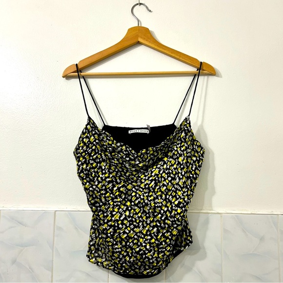 Alice + Olivia Small Harmon Silk Yellow/Black Cowl Neck Fairy Grunge Slip Tank - Picture 3 of 14